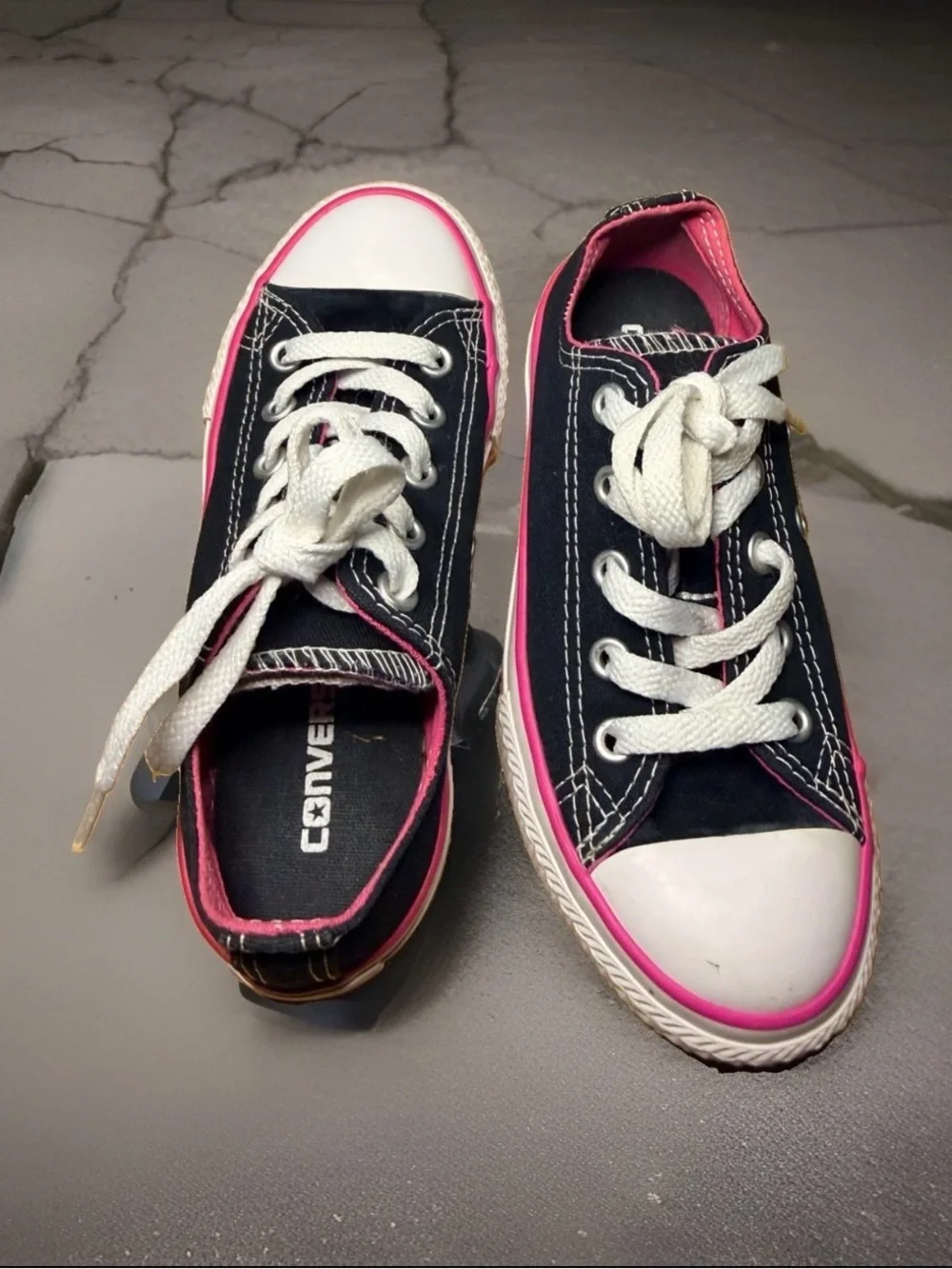 Converse Kids Black Canvas Sneakers with Pink Trim